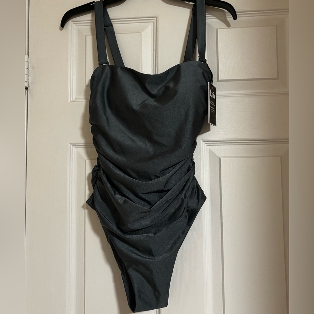 NWT Knix shimmery SILVER rouched One-Piece Swimsuit S+ - Picture 2 of 5